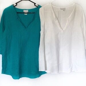 Soft Surroundings Linen Tunics Size Medium Tunics Waffle Knit V Neck Two